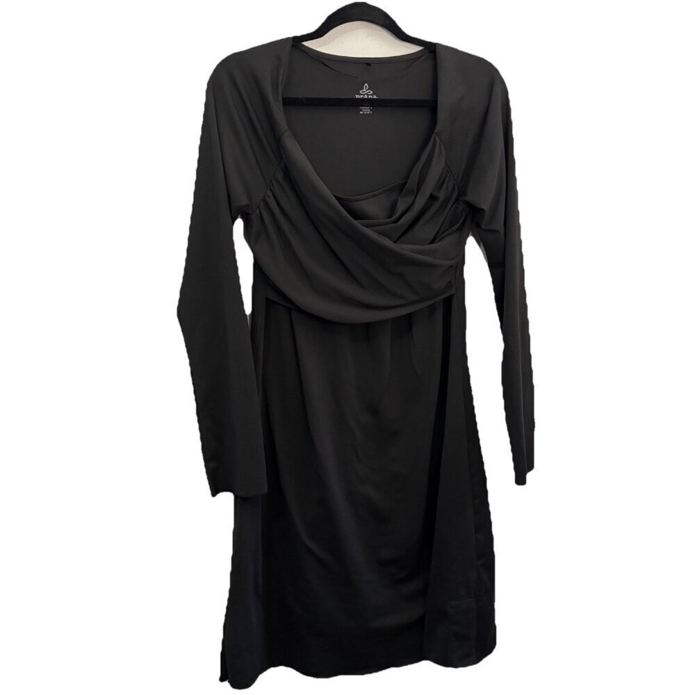 Prana Stretchy Long Sleeve Wrap front  Black Dress Size Large